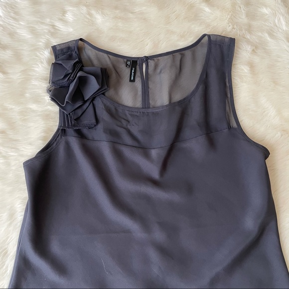 Navy Blue Chiffon Tank Top with Fabric Flower - Picture 3 of 5